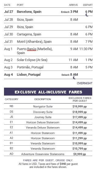 Atlas Eclipse Cruise Itinerary