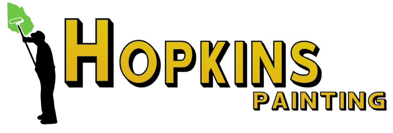 The logo for hopkins painting shows a man holding a green flag.