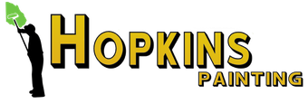 The logo for hopkins painting shows a man holding a green flag.