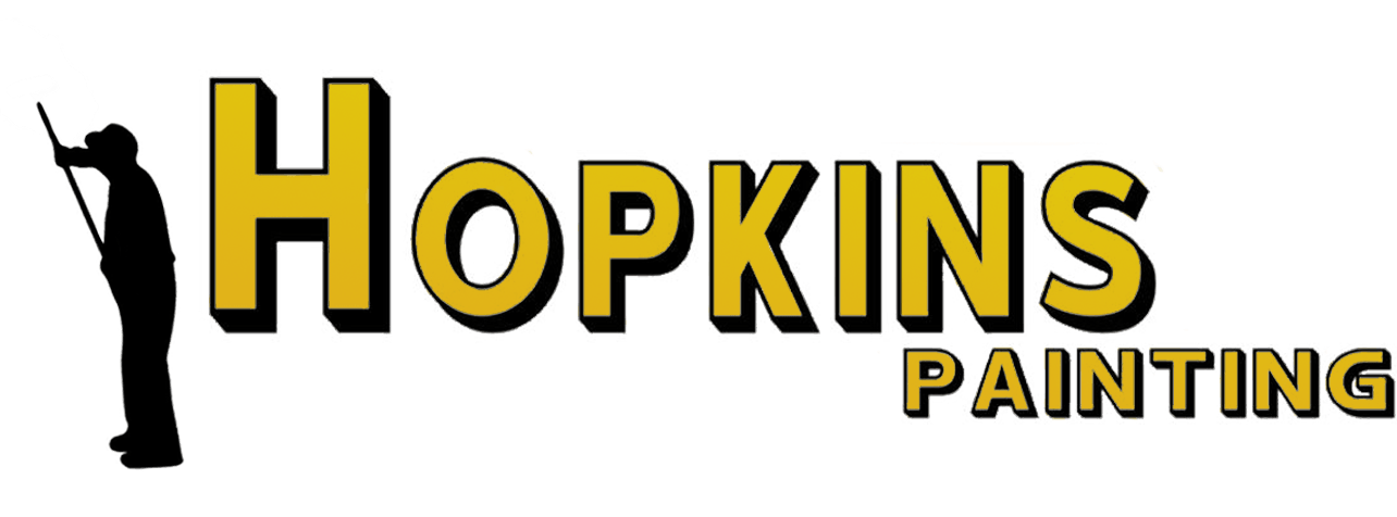 A logo for hopkins painting with a silhouette of a person holding a brush.