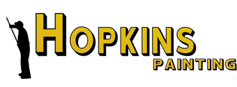 A logo for hopkins painting with a silhouette of a person holding a brush.