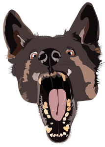 A drawing of a dog with its mouth open