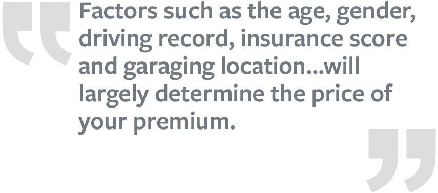 A quote about factors such as the age , gender , driving record , insurance score and garageing location.