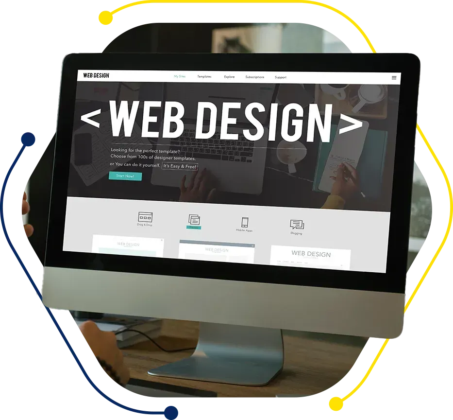 a computer monitor displays a web design page