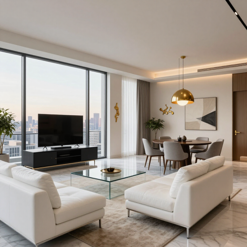 Apartasuite en Santa Marta con sala comedor, televisor, ventanales y luz natural en Nuruma Suites