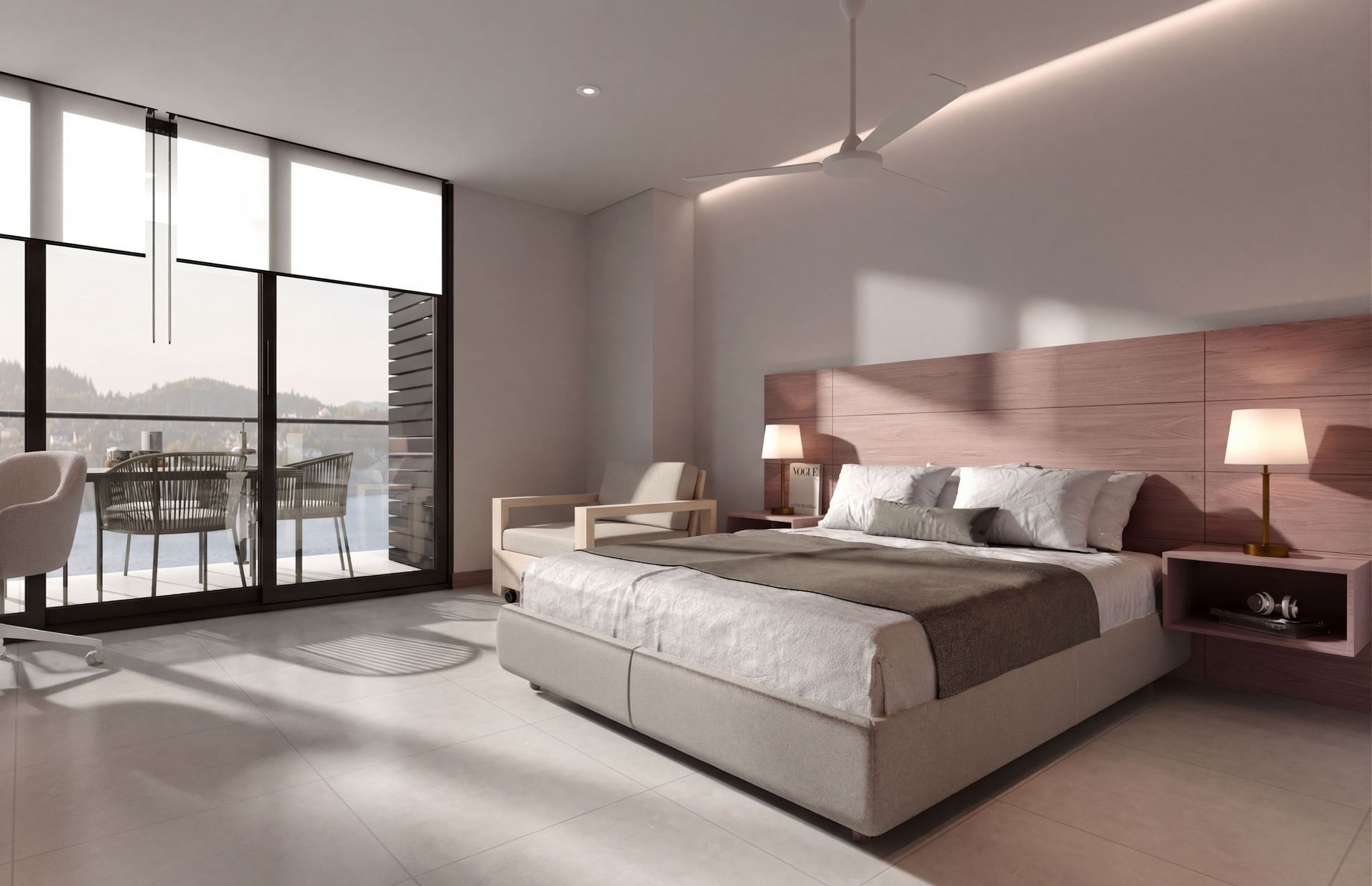 Apartasuite en Santa Marta con cama king, terraza, ventanales y diseño moderno en Nuruma Suites
