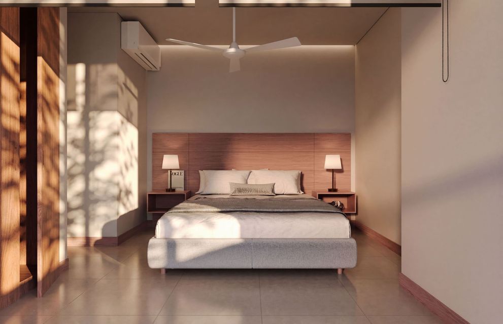 Habitación en Nuruma Suites by Emerawa con cama king, cabecero de madera, lámparas y luz natural