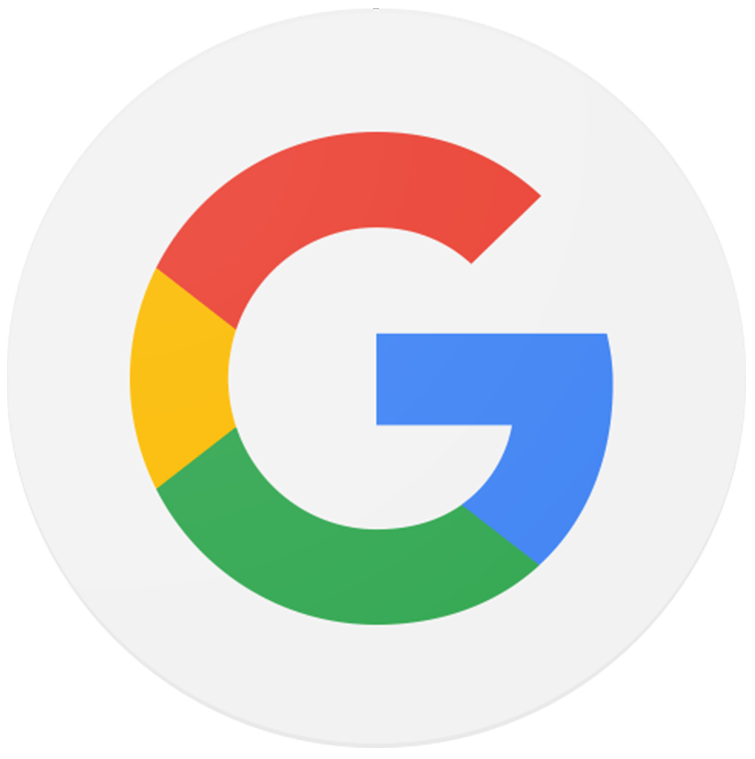 Google-Logo mit mehrfarbigem „G“ auf hellgrauem Kreis