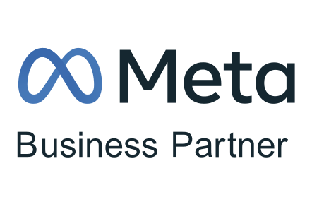 Meta Business Partner-Logo mit blauem Unendlichkeitssymbol und schwarzem Text auf weißem Hintergrund