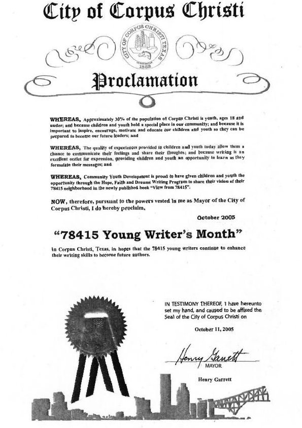 A City of Corpus Christi proclamation declaring 