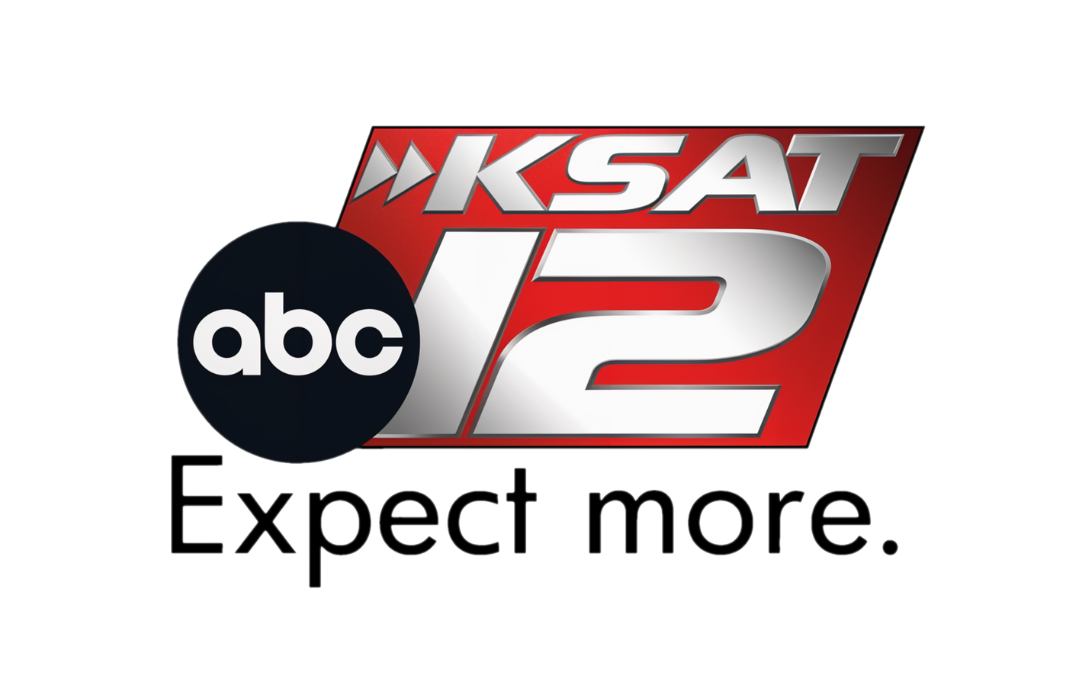 KSAT 12 news station logo with the ABC logo, the number 12 in a red shape, and the slogan
