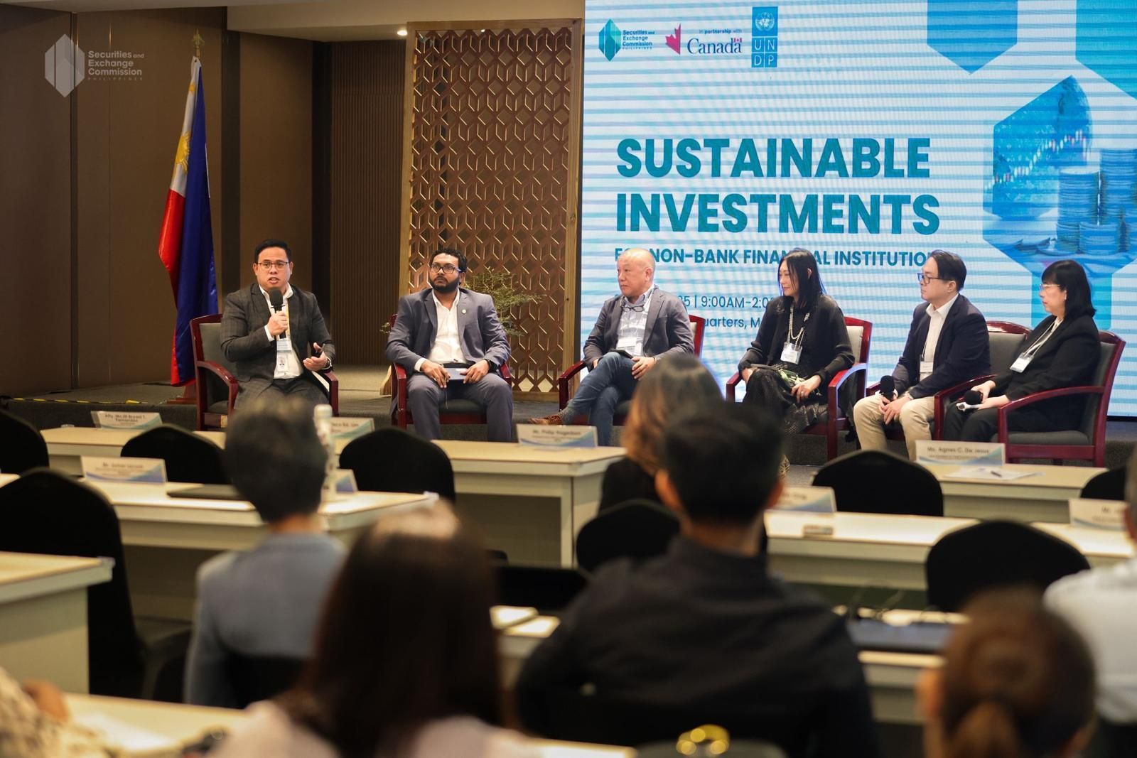 Panelists at the SEC‑UNDP‑Canada Sustainable Investments event discuss carbon credit generation strategies on stage.