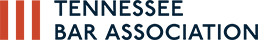 Logo for the Tennessee Bar Association, featuring three vertical orange rectangles next to the dark blue text.