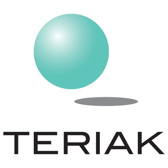 A logo for teriak with a blue ball in the middle