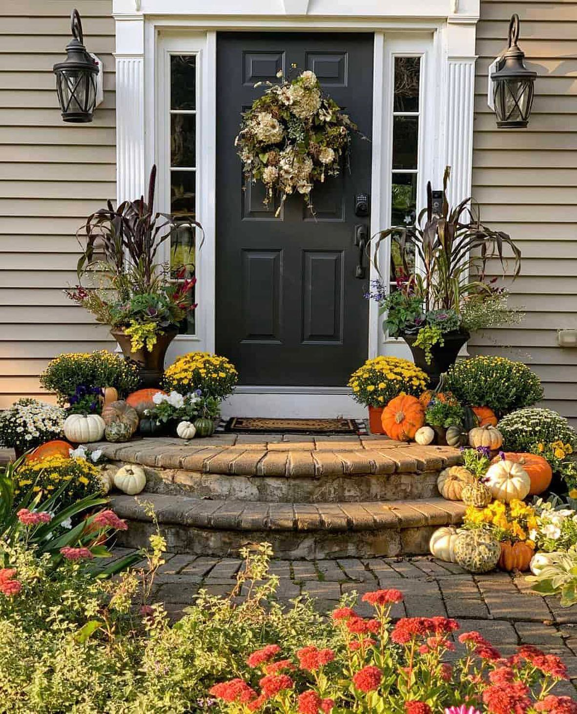 A front entryway with a dark door.