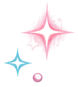 Pink and blue sparkles with a small pink ring on a white background