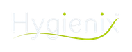 The Hygienix logo, with white text and a green smile graphic below, also including two green dots on the right.