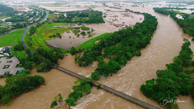 Drone shot of extensive flooding in country district