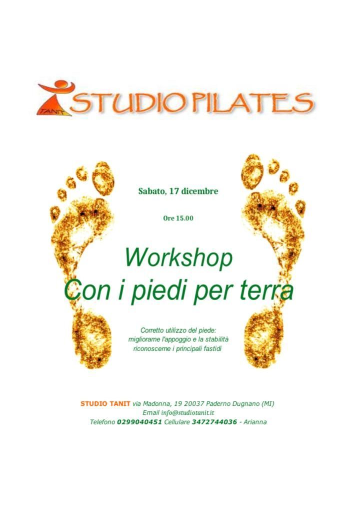 Pubblicità del workshop: impronte dorate, testo 
