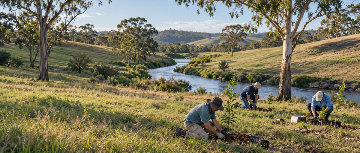 Volunteers restoring an Australian creek bank