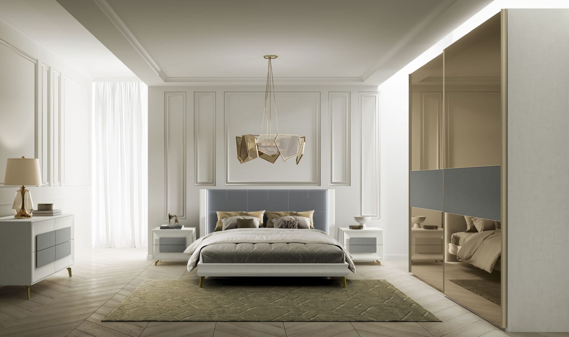 Una camera da letto con un letto grande e porte scorrevoli in vetro