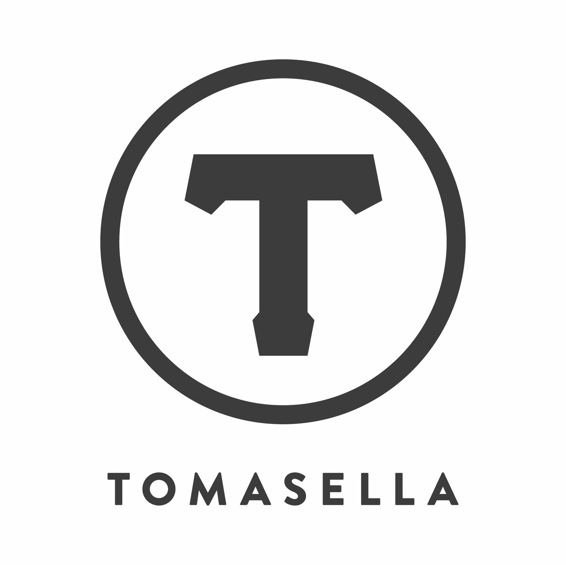 Un logo per tomasella con una lettera t in un cerchio