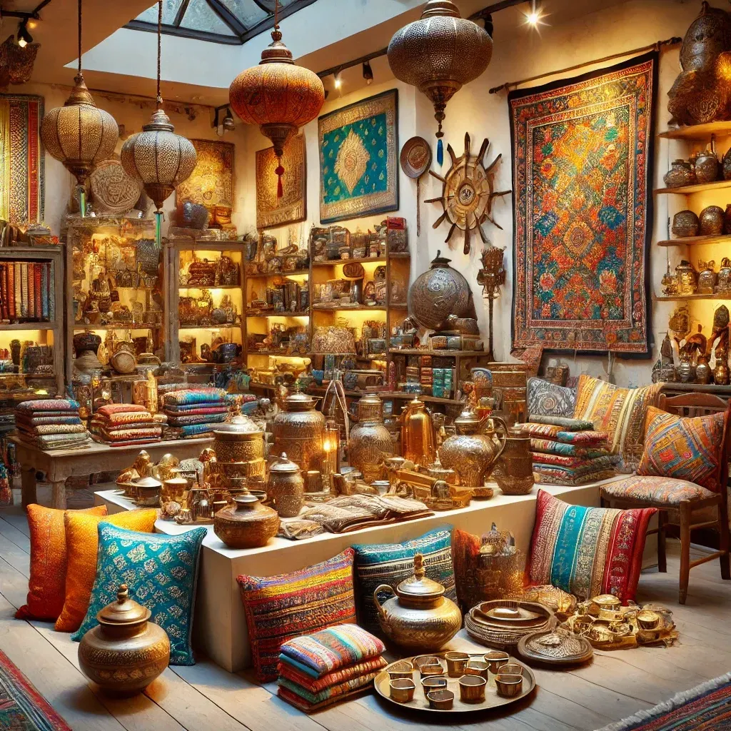 A store filled with lots of colorful items including vases and pillows