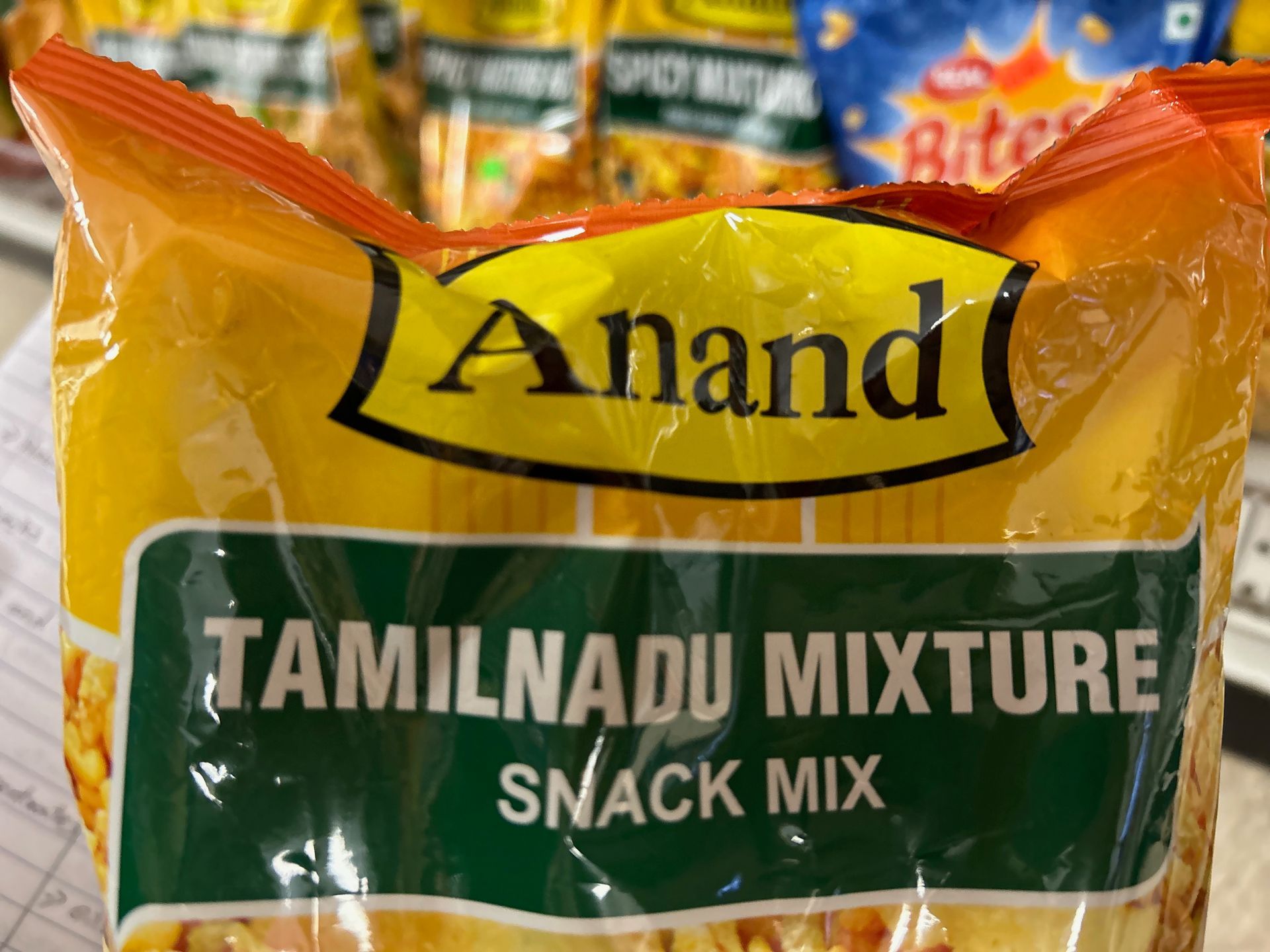 A bag of anand tamilnadu mixture snack mix