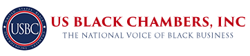 The logo for us black chambers inc is the national voice of black business.