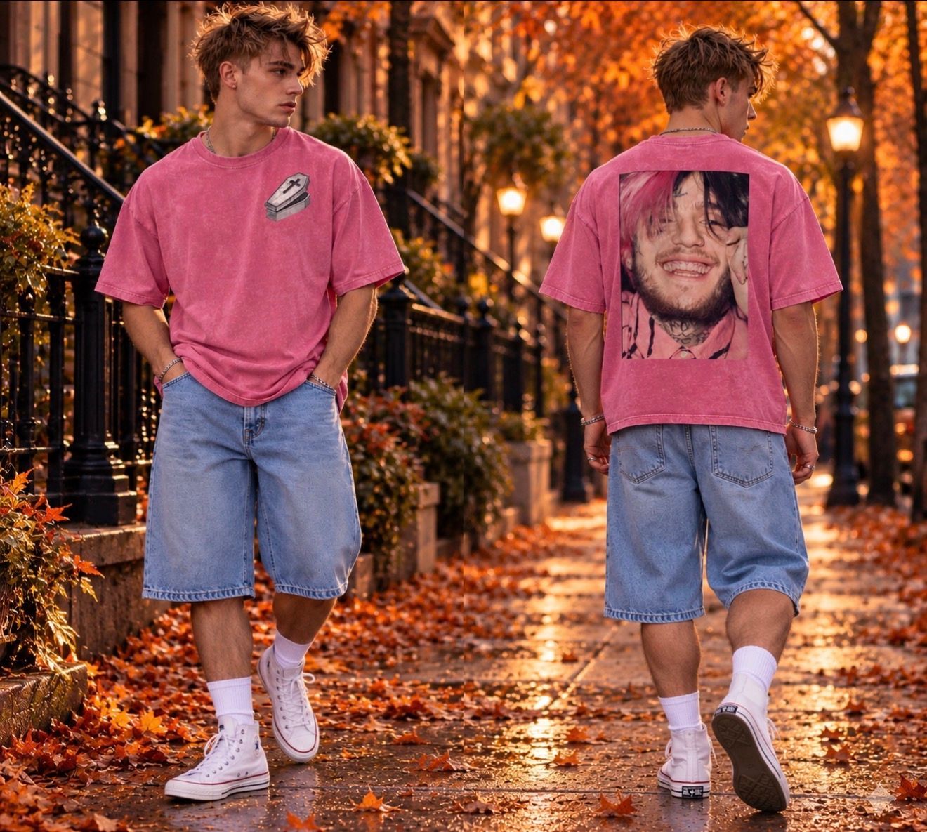 peep snow washed oversized cotton T-Shirt