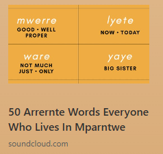 A grid showing Arrernte words and their English definitions