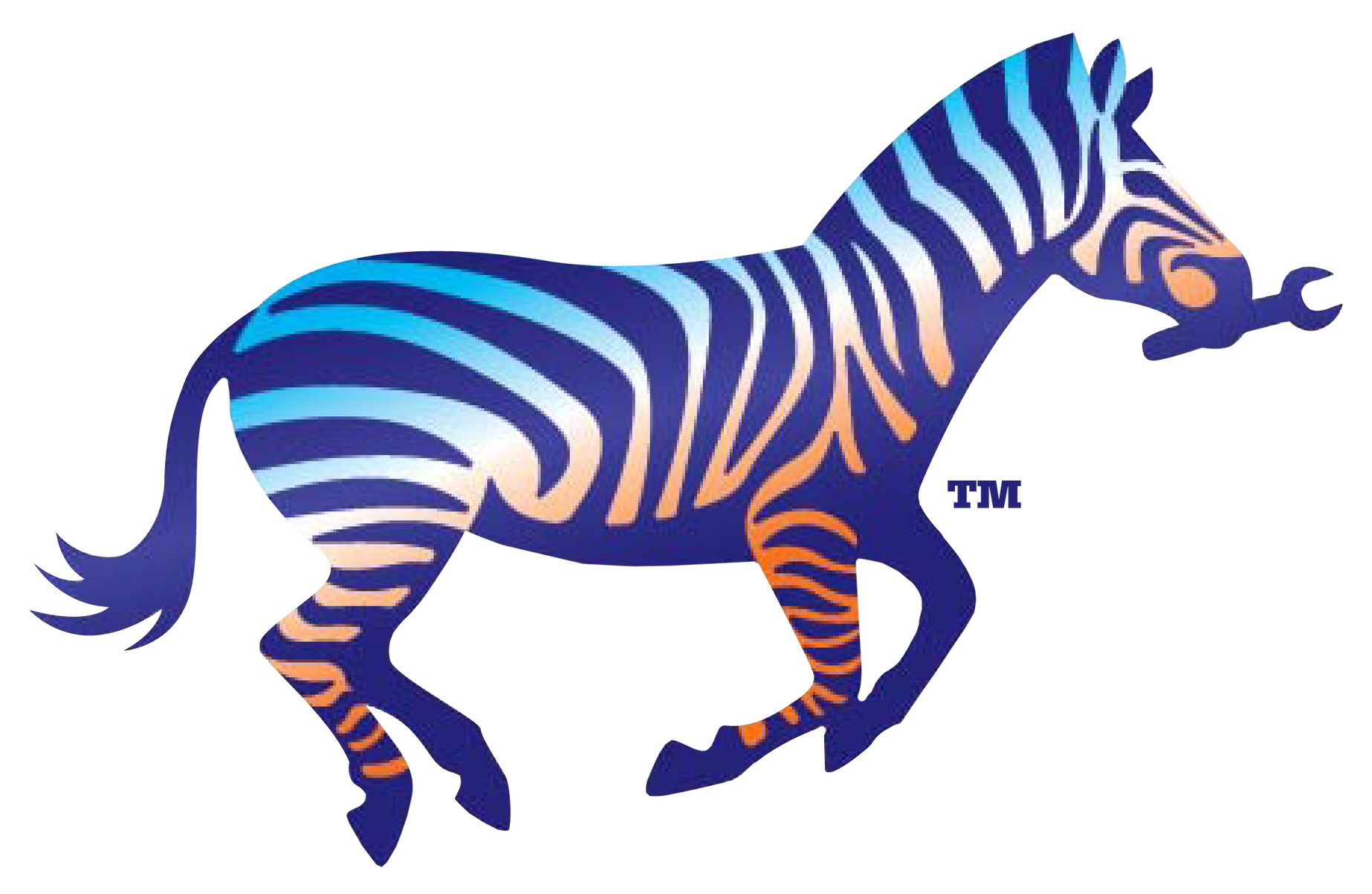 logo of a zebra running with a wrench in its mouth