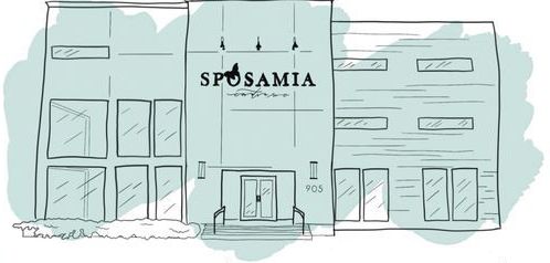 A drawing of a building with the word sposamia on it.