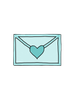 A blue envelope with a heart on it.