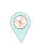 A map pin with a butterfly in the middle of it.