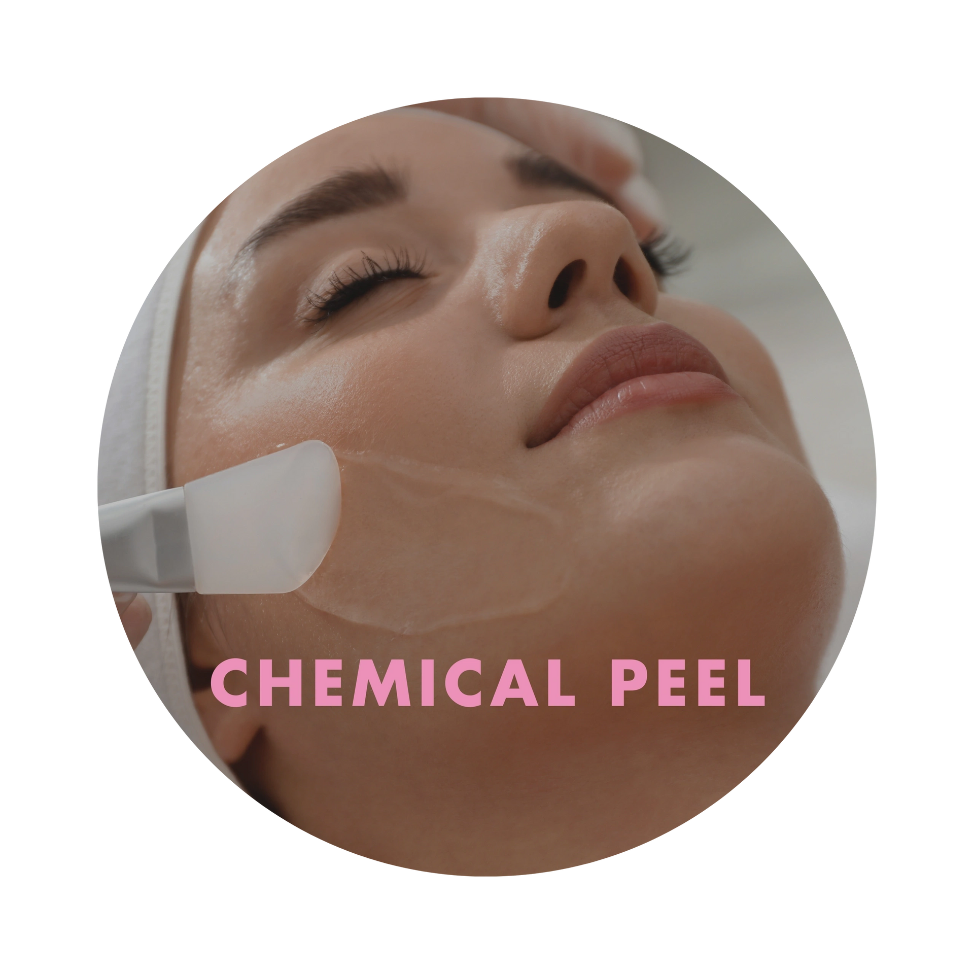 A woman is getting a chemical peel on her face.