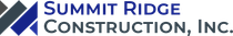 Summit Ridge Construction, Inc. logo with a geometric design in shades of gray and blue. Dark blue text on a white background.