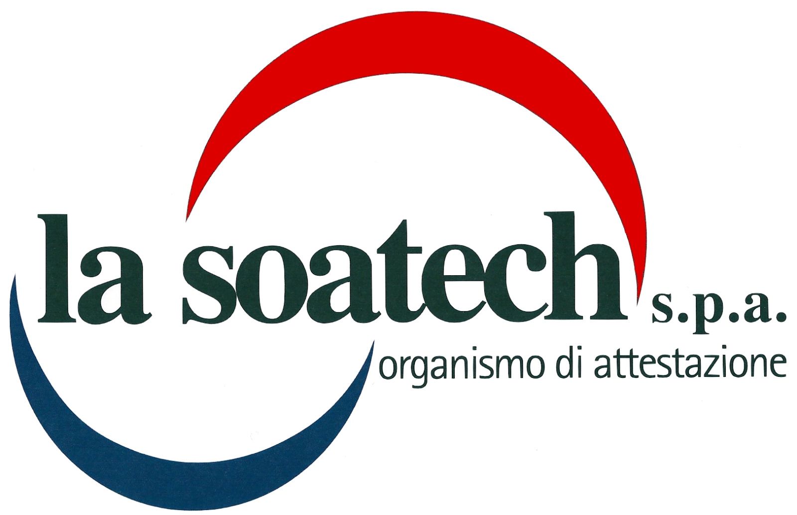 Logo della spa La Soatech con striscia rossa e blu, sfondo bianco e testo “organismo di attestazione”