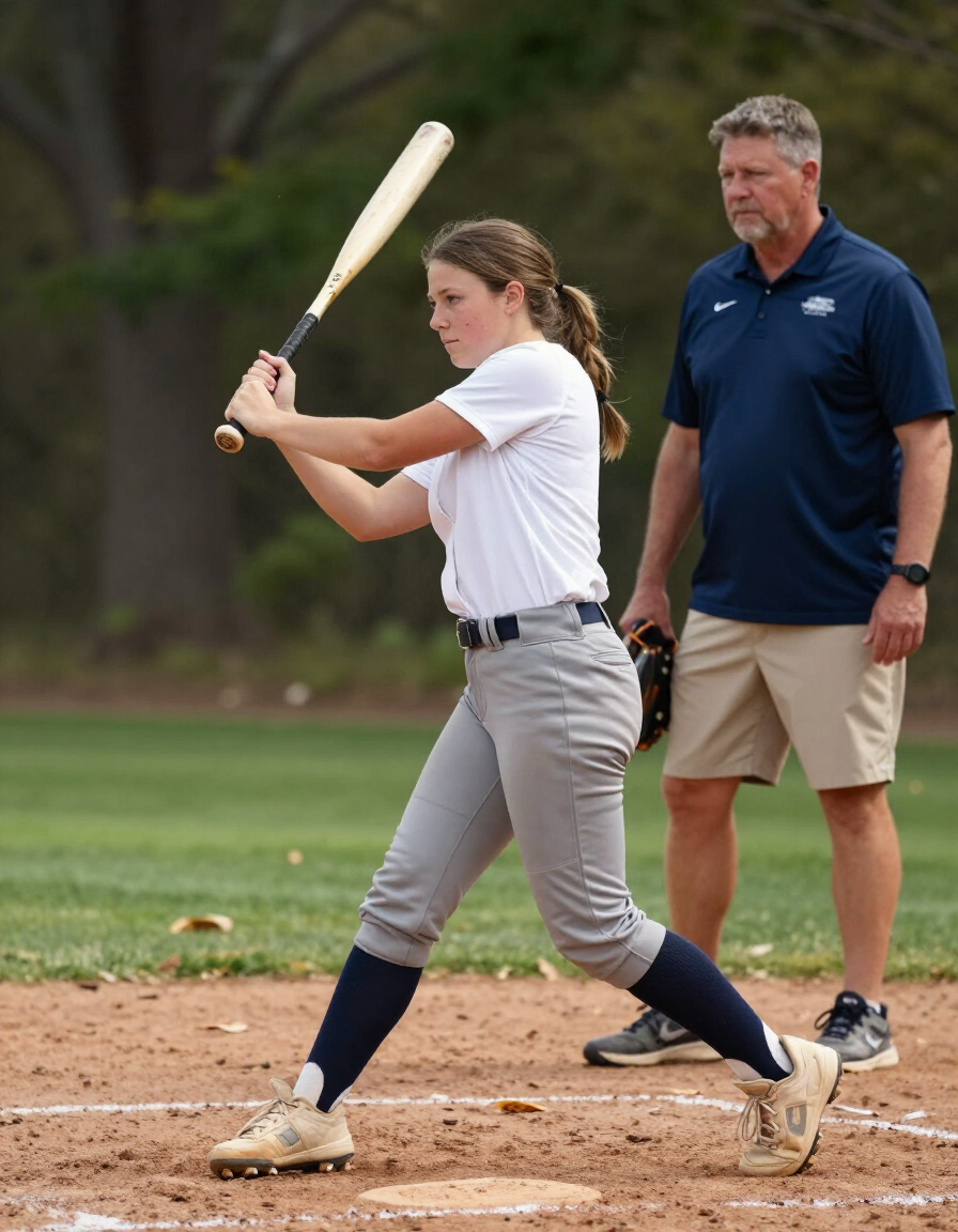 Youth softball player receiving private instruction