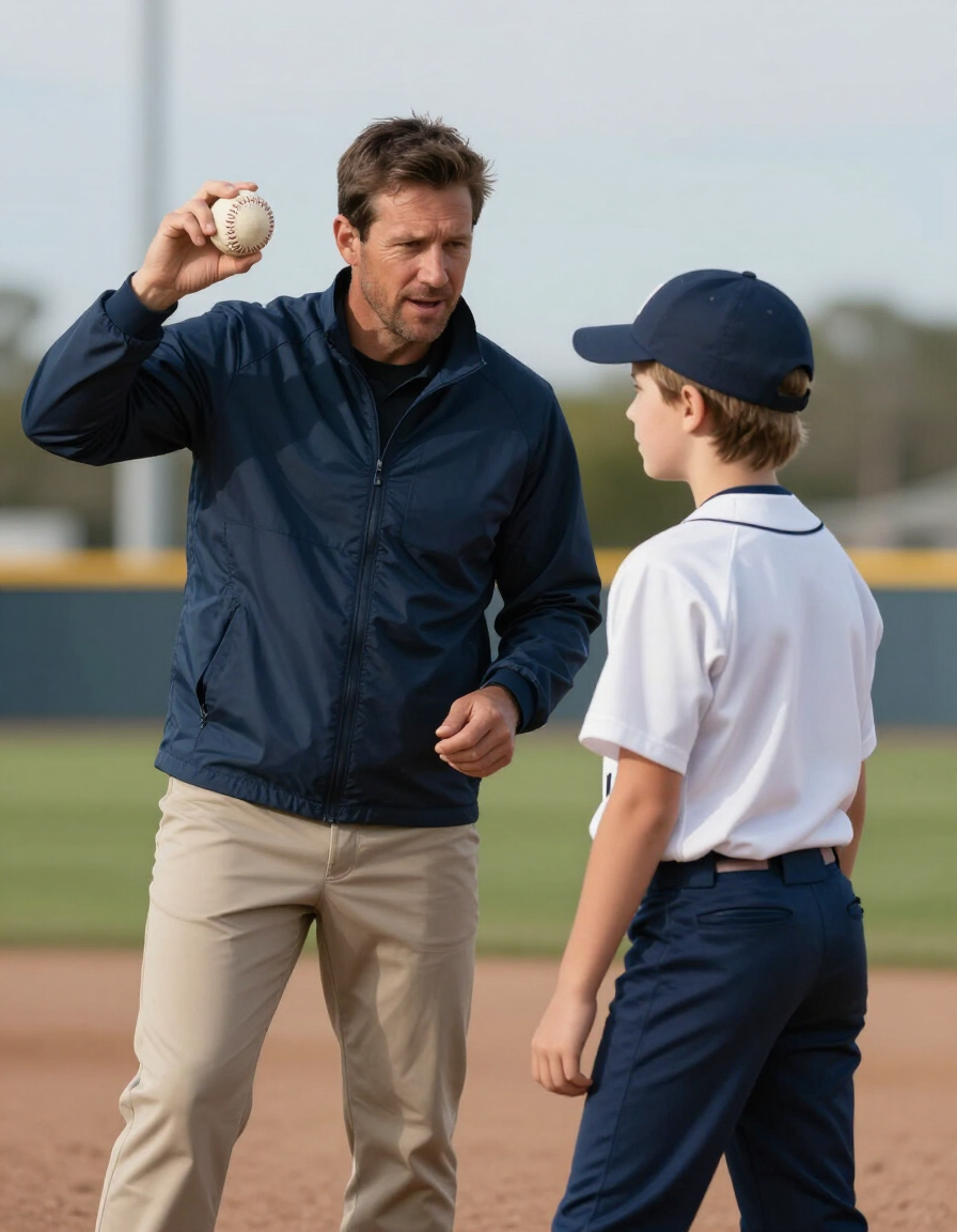 Dennis Wilson coaching a softball player