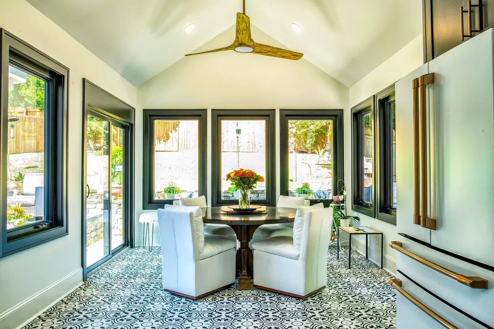 Home renovation in Greenville, South Carolina: breakfast nook patterned tile floor