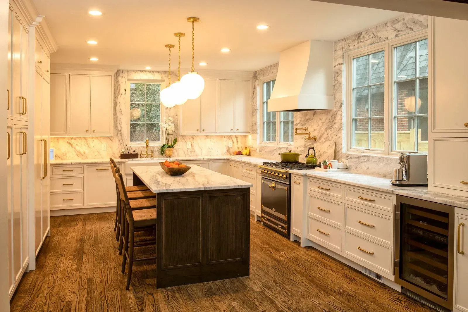Kitchen remodel in Greenville, South Carolina: white cabinets island seating