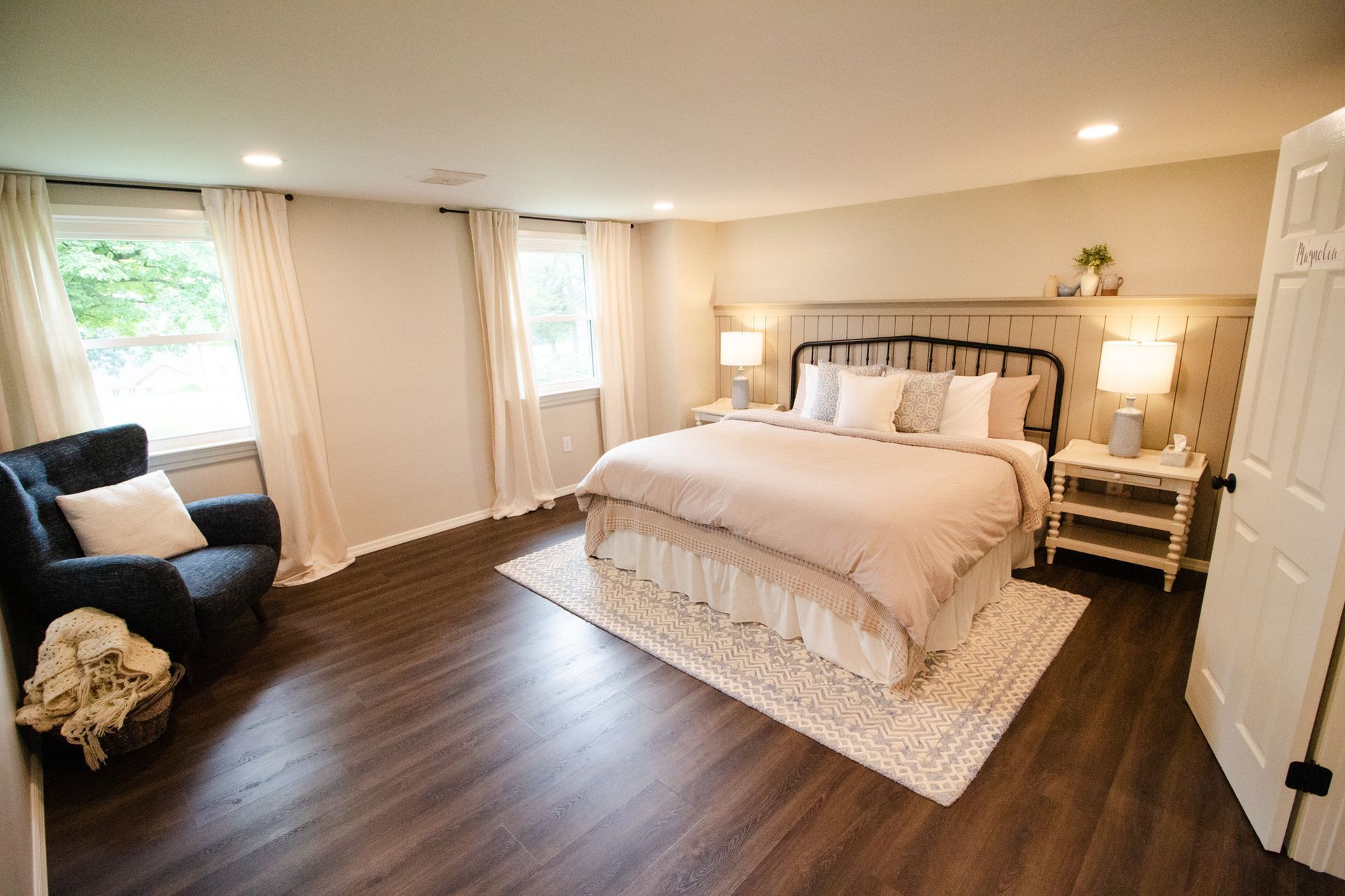 There is a large bed in the middle of the room.