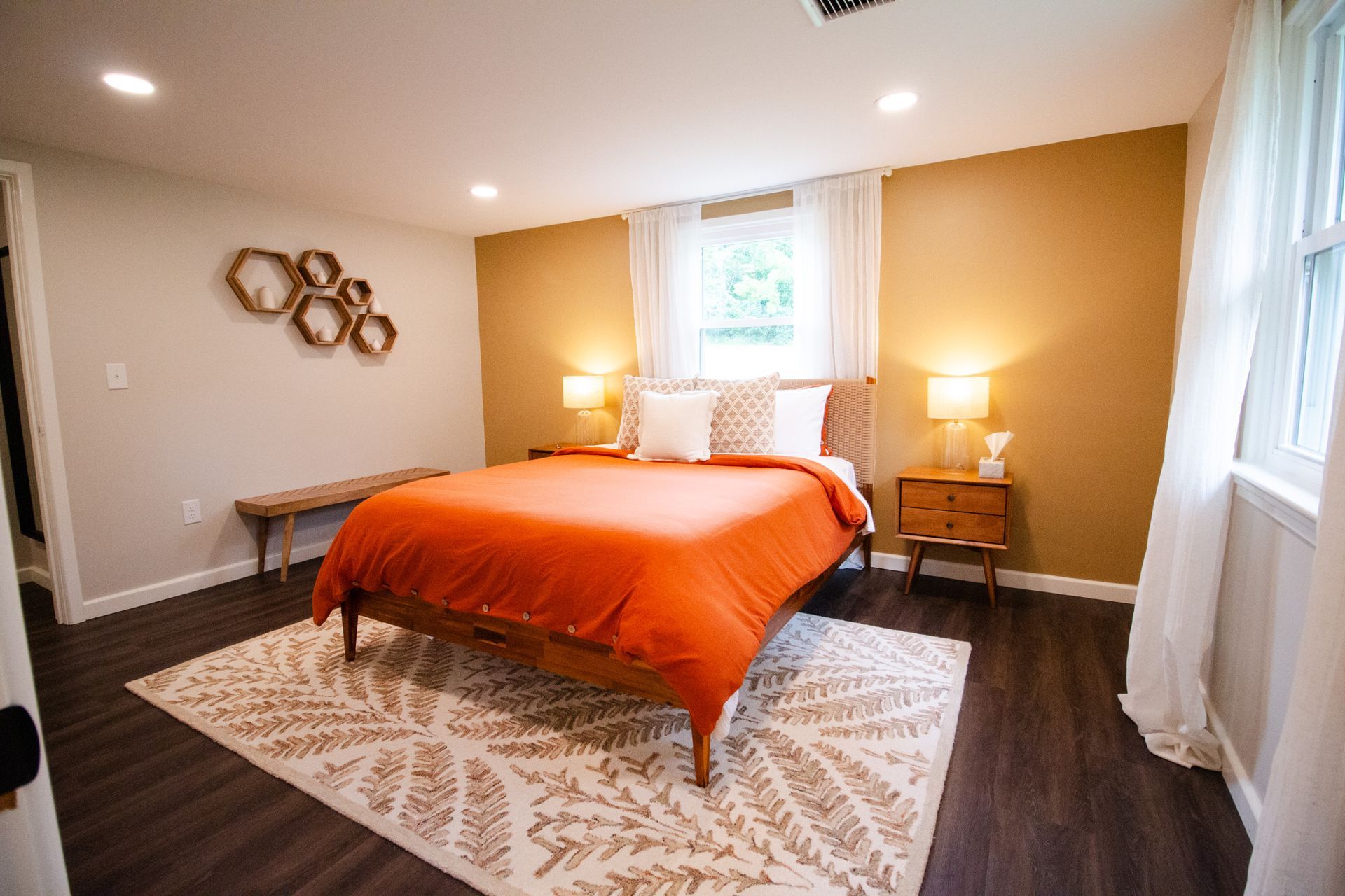 There is a large bed in the middle of the room.