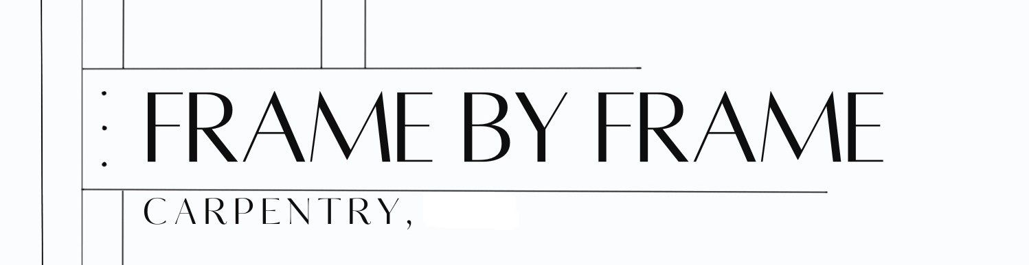 Logo reading &ldquo;FRAME BY FRAME&rdquo; with smaller &ldquo;CARPENTRY&rdquo; beneath on a white background