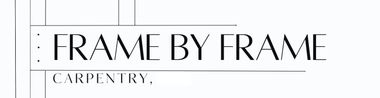 Logo reading “FRAME BY FRAME” with smaller “CARPENTRY” beneath on a white background