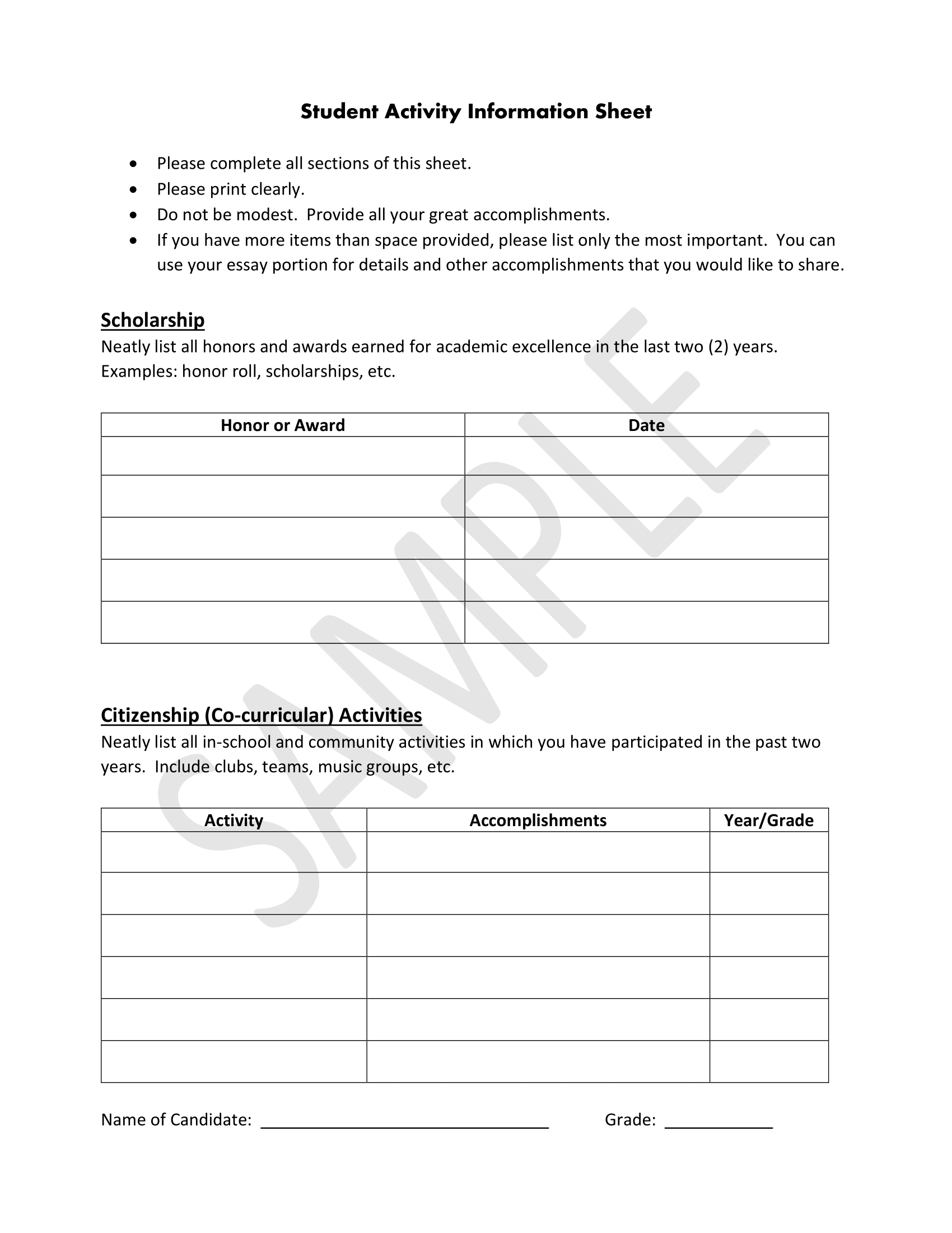 Sample Application Packet