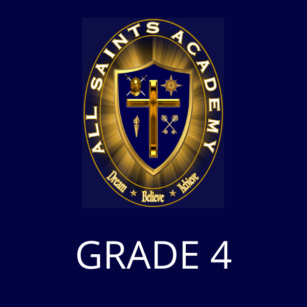 All saints academy grade 4 logo on a blue background