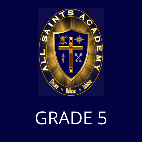 All saints academy grade 5 logo on a blue background