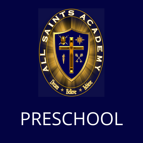 A logo for the all saints academy preschool